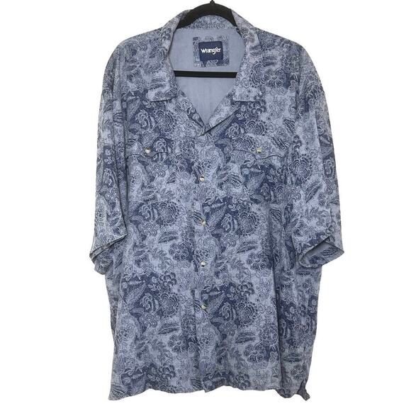 Wrangler Men’s Coconut Cowboy Snap Button Camp Shirt Blue Size XXL TTG - Picture 3 of 10